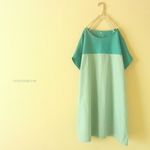 リネン×ブルーのUSAコットン。バイカラーのポンチョ。【М】
