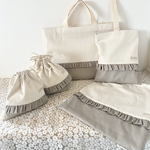 ☆入園入学グッズ☆　ハンドメイド5点セット（フリル）アイボリー×モカグレー