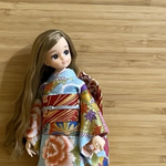 リカちゃんサイズ　正統派！ブルーの古典柄の晴れ着セット(補正インナー付き)
