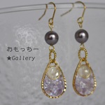 ★夏にぴったり　スワロフスキー紫パールのパープルしずくピアス
