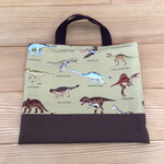 🌺【sale】ミニバッグ　恐竜🦕モカ(25×30センチ)　マチなし　お道具入れなど　裏地キルティング