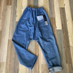 サルエルロングパンツ　ブルー　ユーズド加工