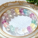 【再販】夢可愛い🩷🩵💛💚カラフルキャンディ🍬フローライトリボン🎀　天然石ブレスレット