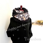 【再販・受注製作】お洒落に差が付く猫柄スヌード・密猫とNekoのロングスヌード/フリース×プードルファー　黒・グレー