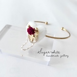 🥀 Velvet rose ✵ ハート型フェイクファーと薔薇と十字架のバングル フリーサイズ  おおきめ ステンレス鋼