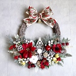 No.xmas-14464★大型クリスマスリース(xmasリース)   23-(2)   ポインセチア&クリスマスツリー　43x40cm・アートフラワー/造花リース/大型リース/クリスマス