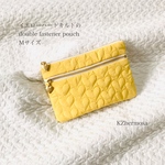 Mサイズ　イエローハートキルトのdouble fastener pouch ダブルファスナーポーチ　ハート　マスクケース　通帳