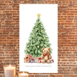 《 即納 》テディベア×クリスマスツリー タペストリー　50 × 90cm コットン&リネン