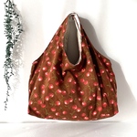 あたたかみある　コーデュロイ 　エコバッグ　サブバッグ　さくらんぼ柄