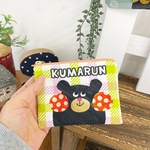 くまるんミニポーチ　黄緑チェック　オレンジファスナー　12cmファスナー　ミニポーチ