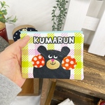 くまるんミニポーチ　黄緑チェック　水色ファスナー　12cmファスナー　ミニポーチ