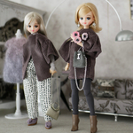 Set★モーヴコーデュロイコートワンピース＋タイツ　1/6ドール用リカちゃん服アウトフィット