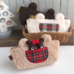 くまちゃんペンケース♡ベージュ　筆箱　くま　ボア　タータンチェック　クリスマス　プレゼント　アニマル　