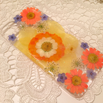 《新作》♡夏色♡orange&yellow♡ラメ押し花ケース♡《全機種対応》