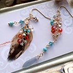 🪶オレンジ/ブルーの小枝のピアス/イヤリング　アシンメトリー
