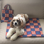 リバーシブルアメリカン★カフェマット　アメリカ×赤デニム　犬用マット