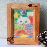 猫イラスト(原画) プレゼントは僕だよ　ミニイラスト　リメイク額