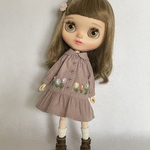 blythe outfit パステルお花刺繍のワンピース
