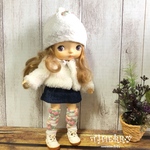 ☆THIERRY☆モンストドール着せ替えお洋服 白ボンボン帽子　レッグウォーマー　レースソックス　レースストッキング