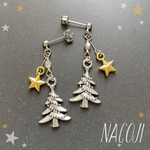 星降るツリーのピアス　シルバー/ゴールド ガラスビーズで彩るクリスマスアクセサリー