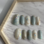  【SALE】ブルーxホワイト 上品リーフネイル