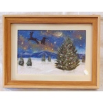 和紙ちぎり絵『クリスマスツリーとサンタクロース』葉書サイズ原画