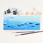 「魚といっしょに海中散歩」抽象画＊コルクボードの原画＊アートパネル