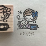 スタンプ　No. 5907 女の子と猫