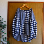 natural*ビエラギンガムコンビぷっくりお袖ブラウス