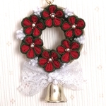 ♡小さなクリスマスリース♡　約5.5cm　つまみ細工　赤×緑