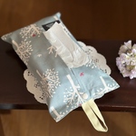  ＊箱なしティッシュカバー＊北欧柄 サックス ことりとりんご