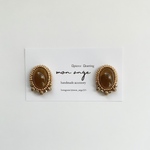 ✴︎clear marblebrown×goldマーブルカボション✴︎ビーズ刺繍ピアス/イヤリング