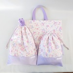 【asu77様専用】新作♡3点セット　コスメ柄ホワイト/切替ラベンダー レッスンバッグ&上靴入れ&体操服入れ 3点セット
