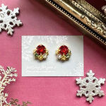 煌めくクリスマスデザインのビジューピアス/イヤリング可　金具変更　クリスマス限定　クリスタルガラスストーン　ライトシャム　ライトドパーズ　エリナイト　