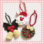 クリスマス　サンタ　サンタクロース　リース　クリスマスツリー　かぎ編み　ハンドメイド　手編み　毛糸