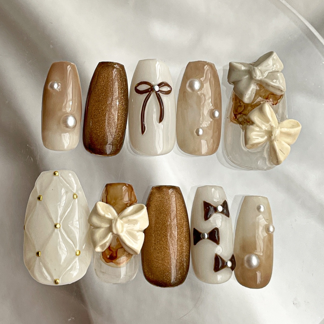 サイズオーダー】リボンネイル キルティングネイル ニュアンス 淡色