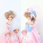 27cmドールドレス ピンク×水色 三角帽のフランセーズ