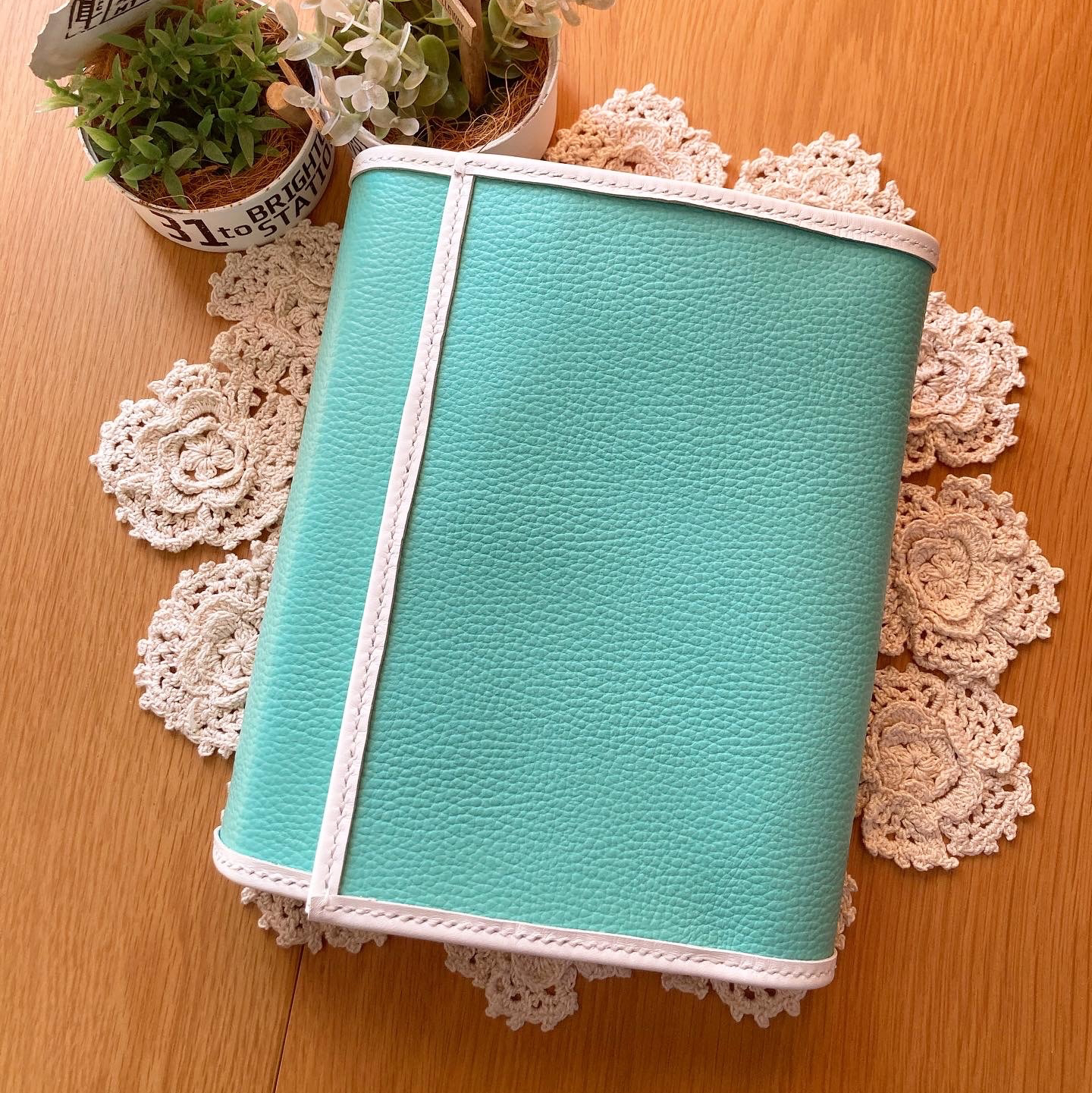 ◇受注生産◇ バイブルサイズ システム手帳 牛ヌメ革 ブルーグリーン