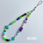 ビーズストラップ💚スマホストラップ💜ハンドストラップ🟢¨̮* パープル×グリーンLOVE🧸/MIMI.☺︎