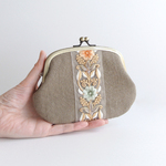 リネンとインド刺繍リボンの親子がま口財布