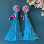【カラフルピンク】2wayまん丸刺繍のピアス（イヤリング）