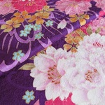 🐇紫色 京友禅 金彩八重桜模様 正絹 紋意匠 丹後ちりめん No.9-6 【100cm×39cm】振袖仮絵羽の解き 和布 生地 はぎれ リメイク素材 silk100%