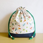 <数量限定>41×37フリル付き パジャマ袋・大きめお着替え袋 恐竜ピクセル　アイボリー.・. #くだもの #Kids #小学生 #保育園 #幼稚園 #入園入学