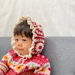 《flower bonnet》ぽこぽこお花のクリスマスベビーボンネ red×white |ベビーボンネット | クリスマス | サンタ
