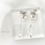 シルバー登場【〜Dainty flower〜可憐な花】淡水パールチェーンピアス・イヤリング／ウェディング・ブライダルにも