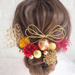 ゴールドヘッドドレス＊ウエディング＊浴衣＊成人式＊卒業式＊前撮り＊和婚＊ヘアアクセサリー＊水引＊ヘッドアクセサリー＊結婚式＊あじさい＊かすみ草＊ハーフアップ＊髪飾り 