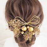 ゴールドヘッドドレス＊ウエディング＊浴衣＊成人式＊卒業式＊前撮り＊和婚＊ヘアアクセサリー＊水引＊ヘッドアクセサリー＊結婚式＊あじさい＊かすみ草＊ハーフアップ＊髪飾り 