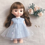 裏地付き♡雪の結晶チュールのドレスワンピース　ソラン♡メルちゃん  はなちゃん　26cmドール