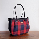 数量限定♥️中♥️尾州ウールチェック× 黒帆布　秋冬　ころりんバッグ　ショルダーバッグ　2WAYバッグ 　斜め掛け　倉敷帆布　トートバッグ　ファスナー開閉　秋冬　赤　紺　黒