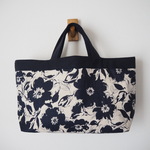 【特価】リネン&フラワー　モノトーン　横長トートBAG　　紺　　